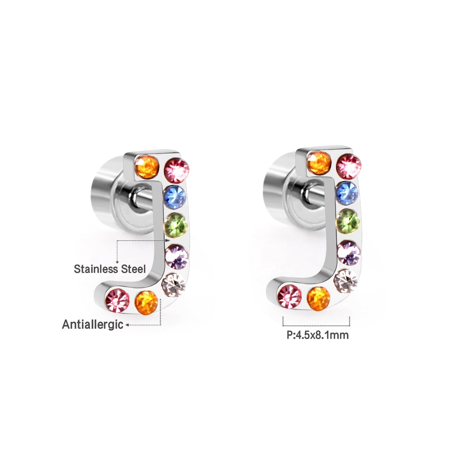 12 pairs Steel/Gold Monogram Screwback Earrings A-Z