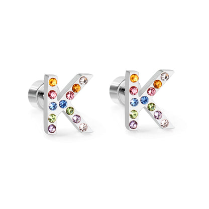 12 pairs Steel/Gold Monogram Screwback Earrings A-Z