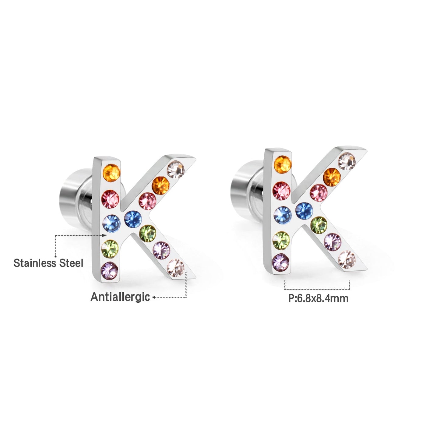 12 pairs Steel/Gold Monogram Screwback Earrings A-Z