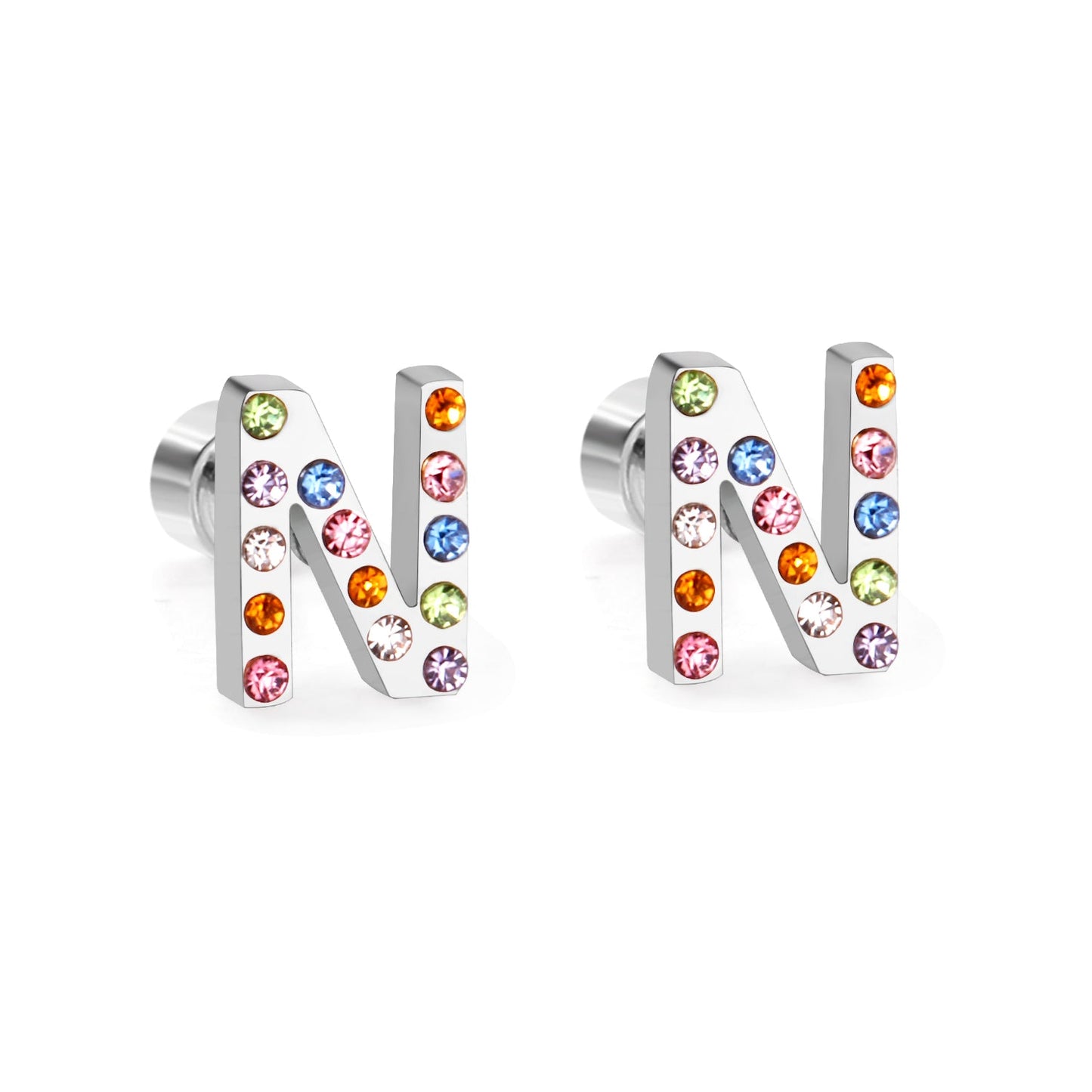 12 pairs Steel/Gold Monogram Screwback Earrings A-Z
