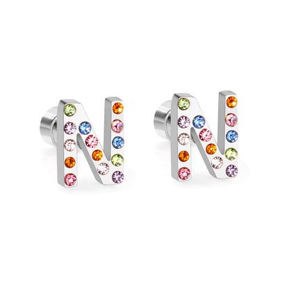 12 pairs Steel/Gold Monogram Screwback Earrings A-Z