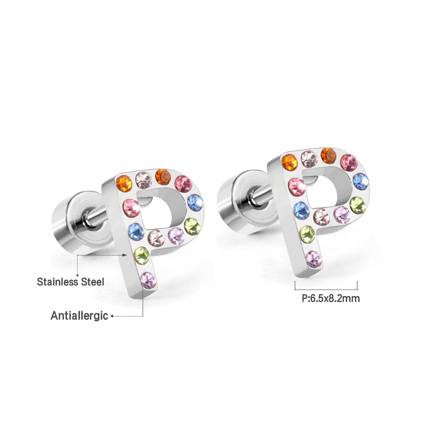 12 pairs Steel/Gold Monogram Screwback Earrings A-Z