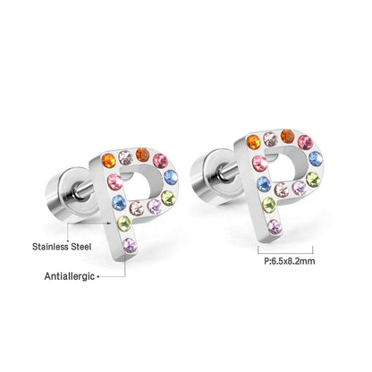 12 pairs Steel/Gold Monogram Screwback Earrings A-Z