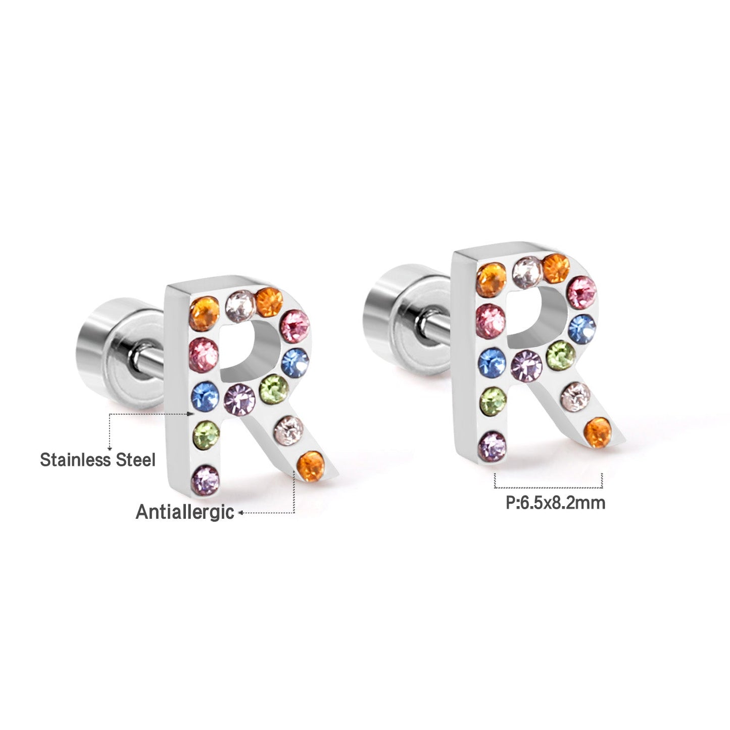 12 pairs Steel/Gold Monogram Screwback Earrings A-Z
