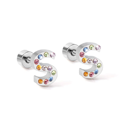 12 pairs Steel/Gold Monogram Screwback Earrings A-Z