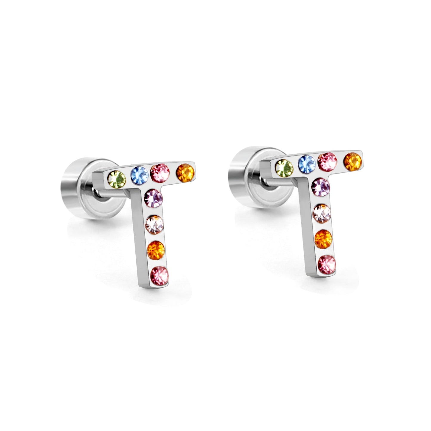 12 pairs Steel/Gold Monogram Screwback Earrings A-Z
