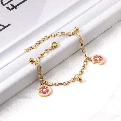 Mixed color donut accessory with steel bead bracelet 18+3cm gold color
