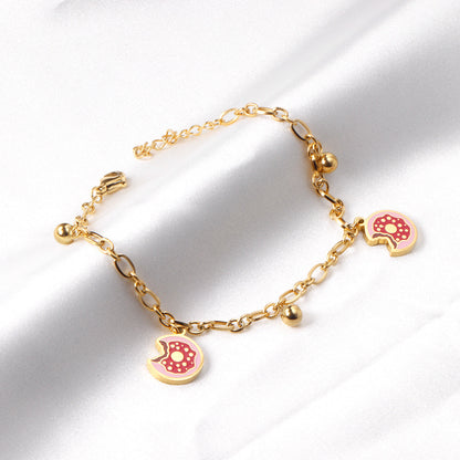 Mixed color donut accessory with steel bead bracelet 18+3cm gold color
