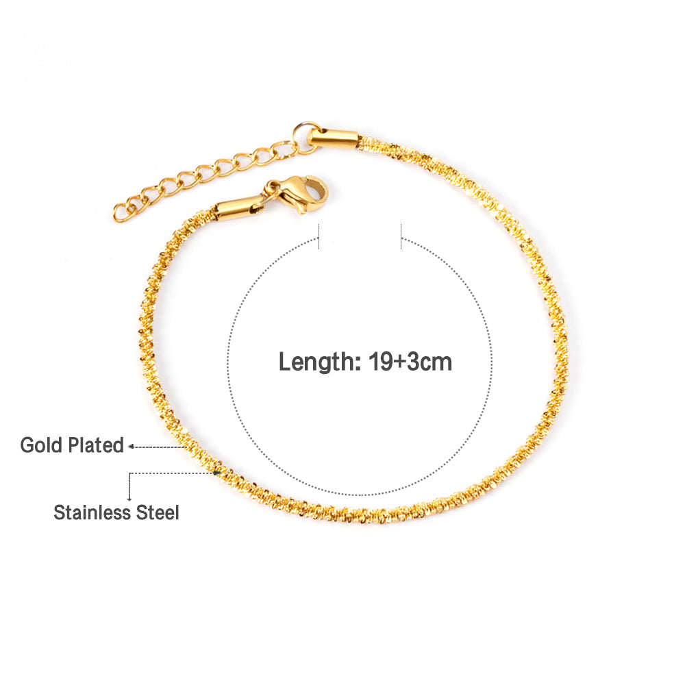ASON 316L Stainless Steel Gold Color Chain Bracelet Simple Bangle with Extender 19+3cm Fashion Jewelry for Women Men Gift