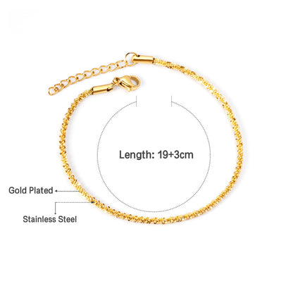 ASON 316L Stainless Steel Gold Color Chain Bracelet Simple Bangle with Extender 19+3cm Fashion Jewelry for Women Men Gift