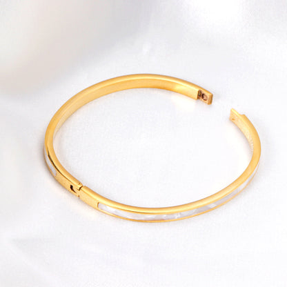Gold Hard Bracelet & Rectangle with White Shells Accessories with Rhinestones Bracelet 19+3cm GOLDEN