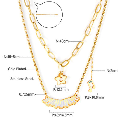 Piano+Note+Star+Pendant+with+mixed+diamonds+double+chain 45+40+5cm Gold