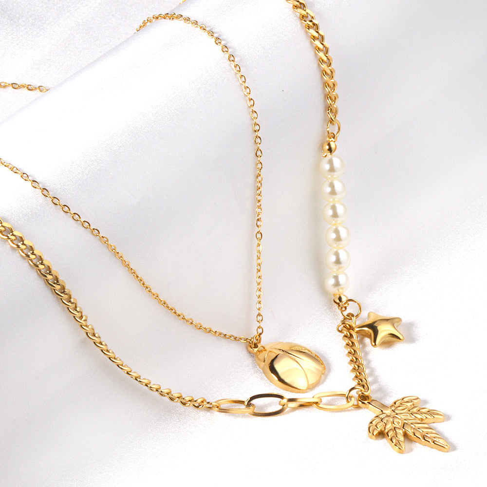 Necklace Ocean-inspired Stainless Steel Jewelry with Shell & Star Pearl Elements
