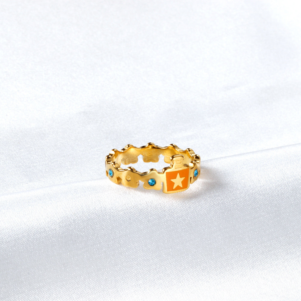Cartoon Oil Drop with Green Diamond Ring