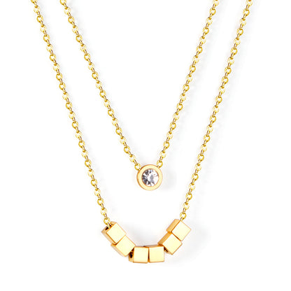 6 squares + round double chain with diamonds 45+35+5cm gold color