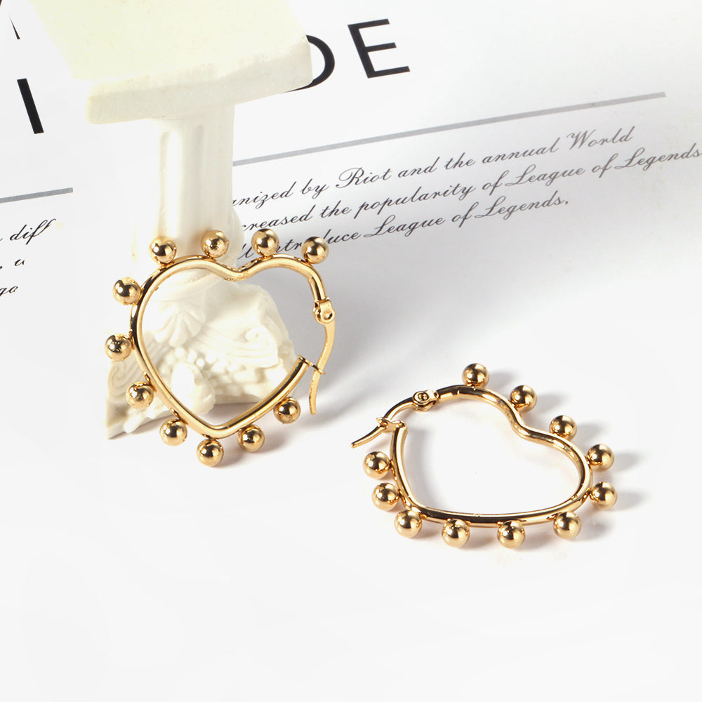 Heart shaped ear clips with steel ball 35.8*34mm