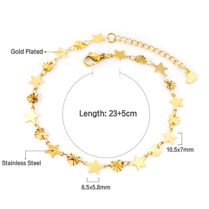 11 round + 10 hearts anklet 23+5cm gold