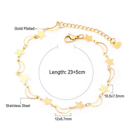 8 Moon + 8 Star Anklets 23+5cm Gold