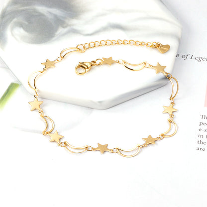 8 Moon + 8 Star Anklets 23+5cm Gold