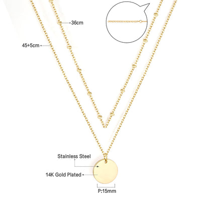 14K Gold & Rose Double Layer Cake Pendant Necklace 45+5cm