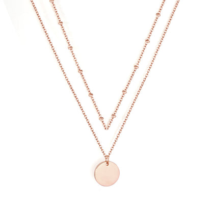 14K Gold & Rose Double Layer Cake Pendant Necklace 45+5cm