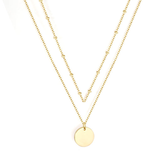 14K Gold & Rose Double Layer Cake Pendant Necklace 45+5cm