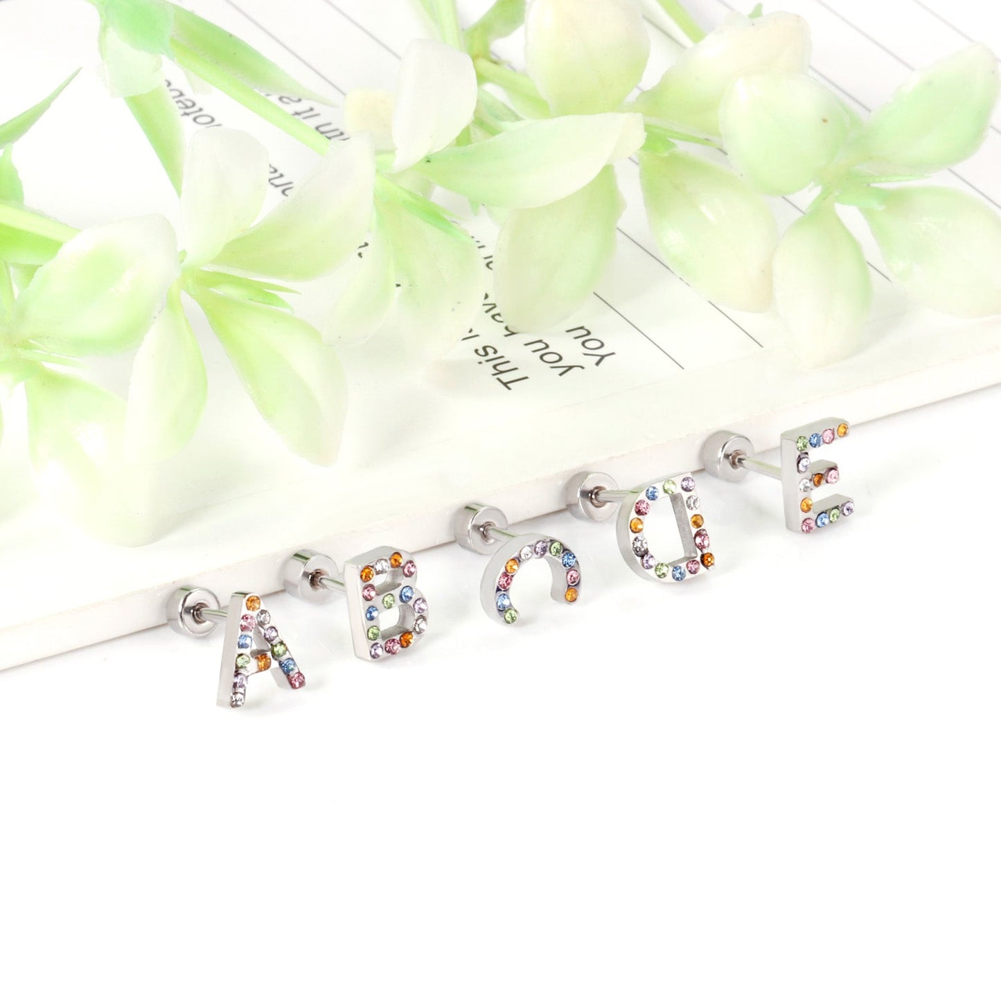 12 pairs Steel/Gold Monogram Screwback Earrings A-Z