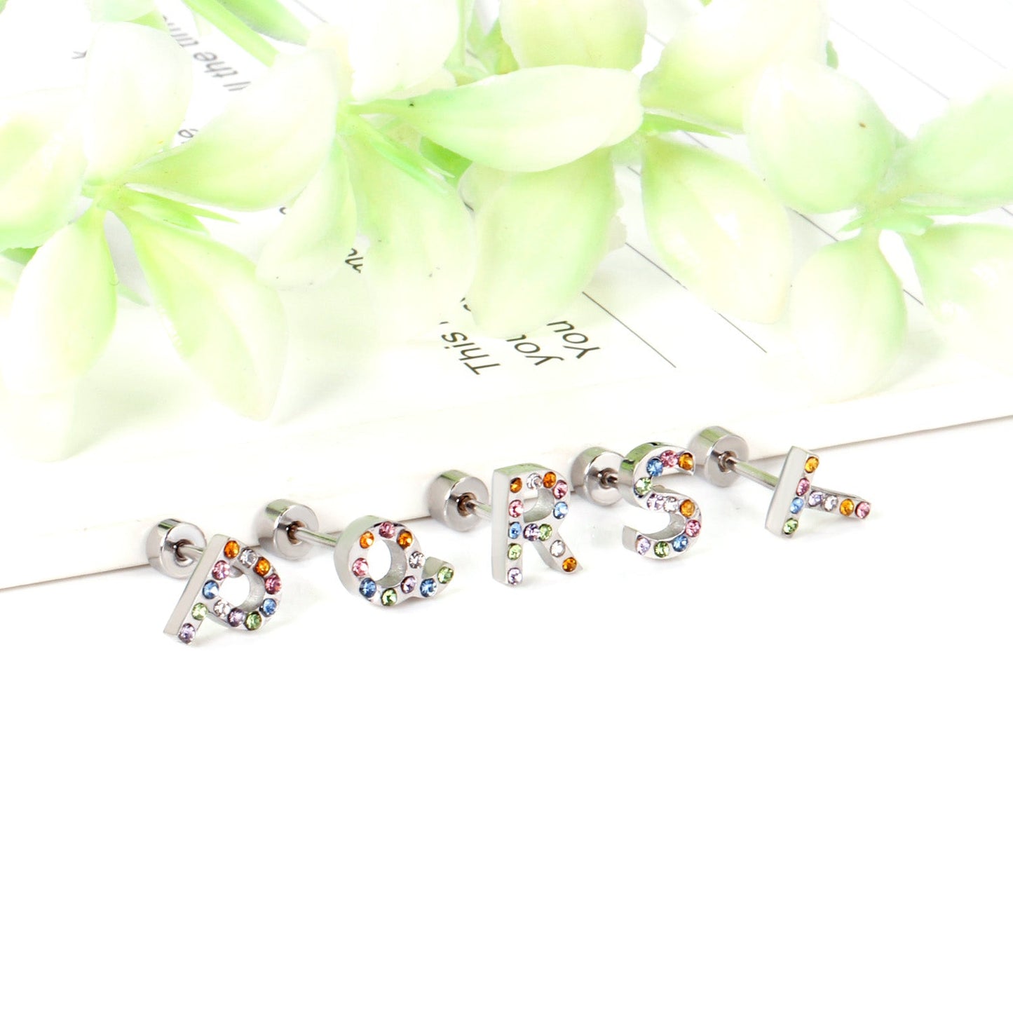 12 pairs Steel/Gold Monogram Screwback Earrings A-Z