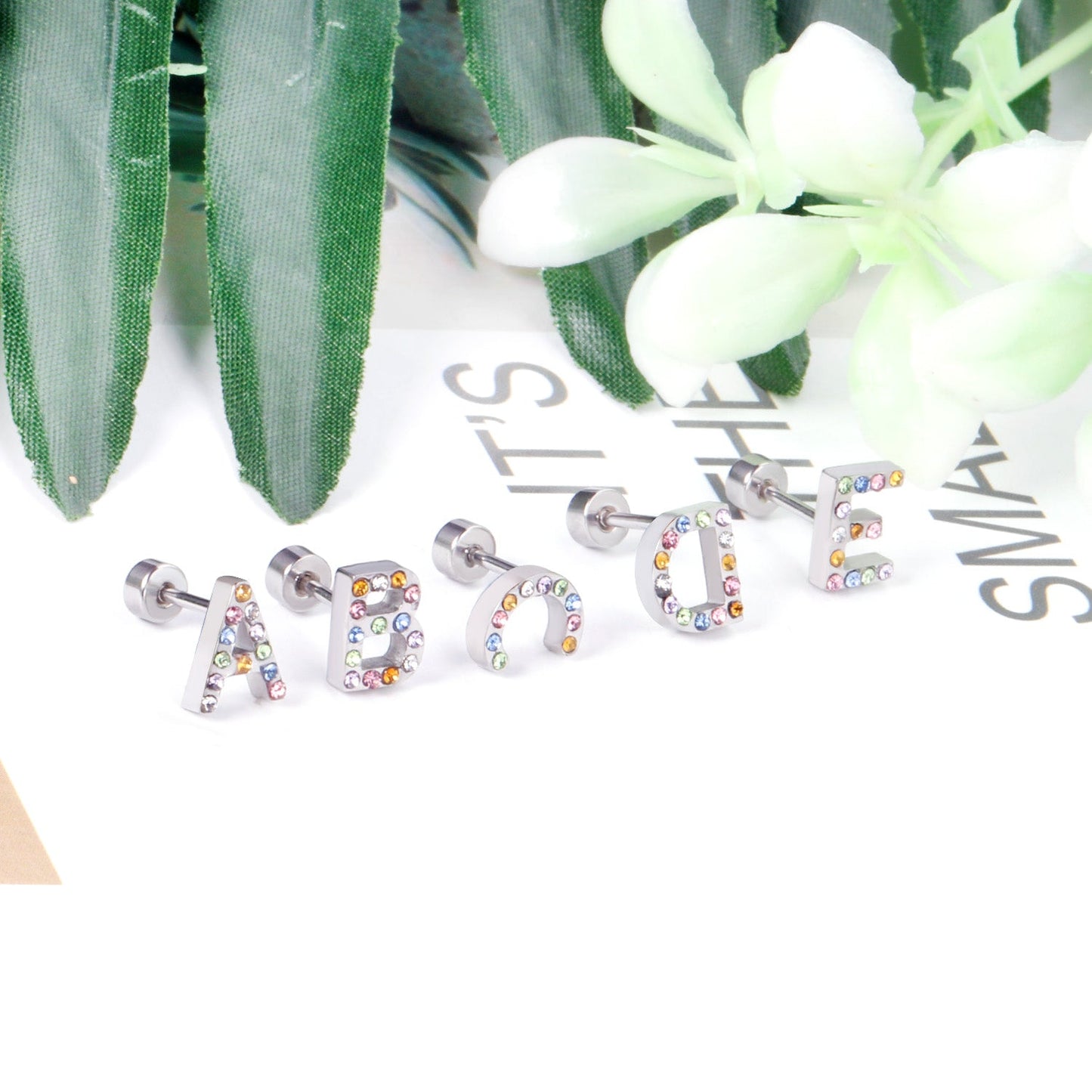 12 pairs Steel/Gold Monogram Screwback Earrings A-Z