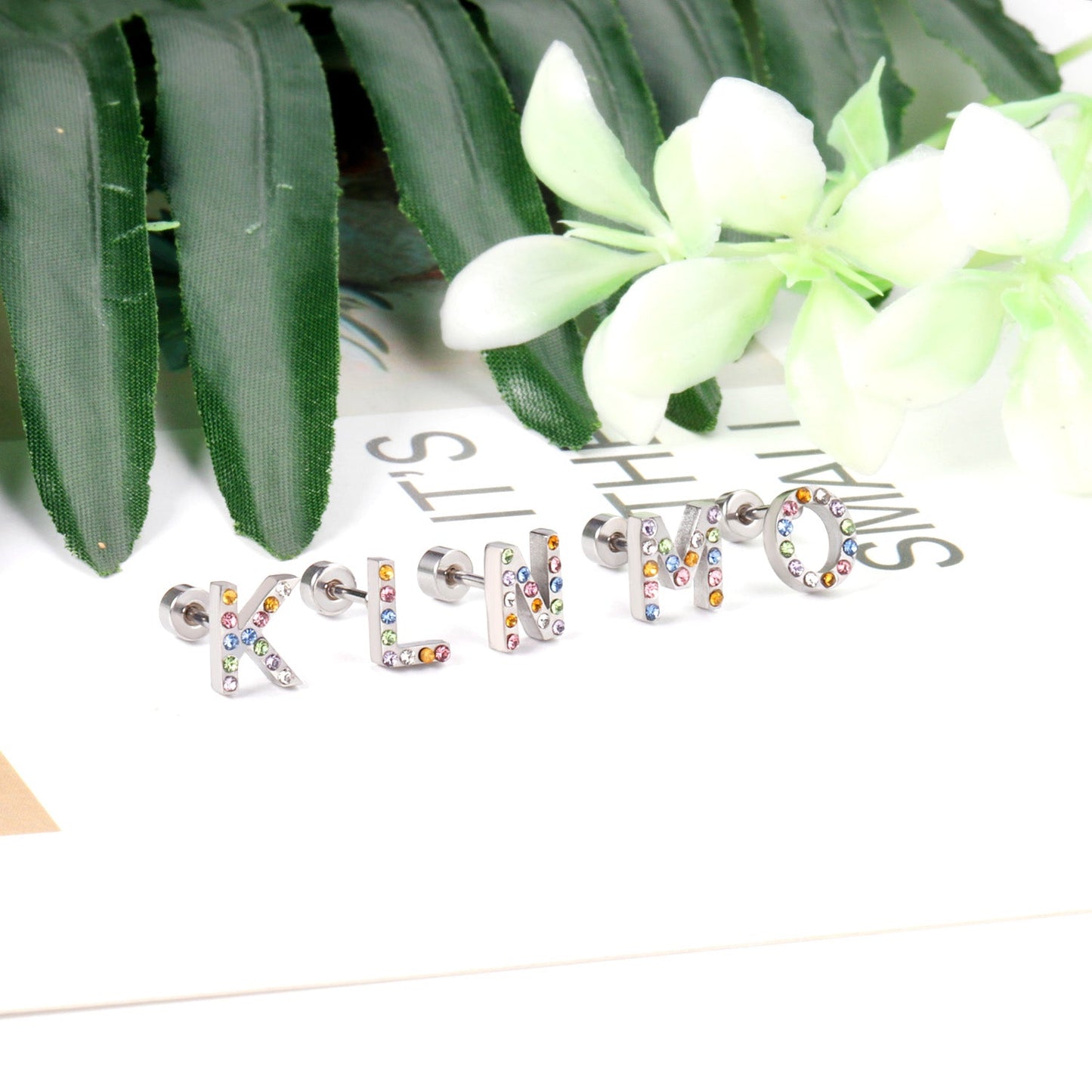 12 pairs Steel/Gold Monogram Screwback Earrings A-Z