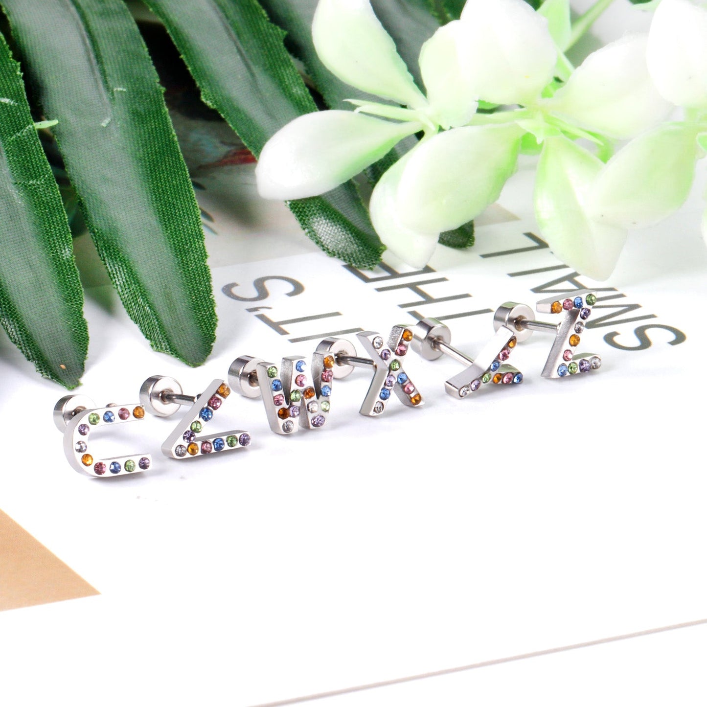 12 pairs Steel/Gold Monogram Screwback Earrings A-Z