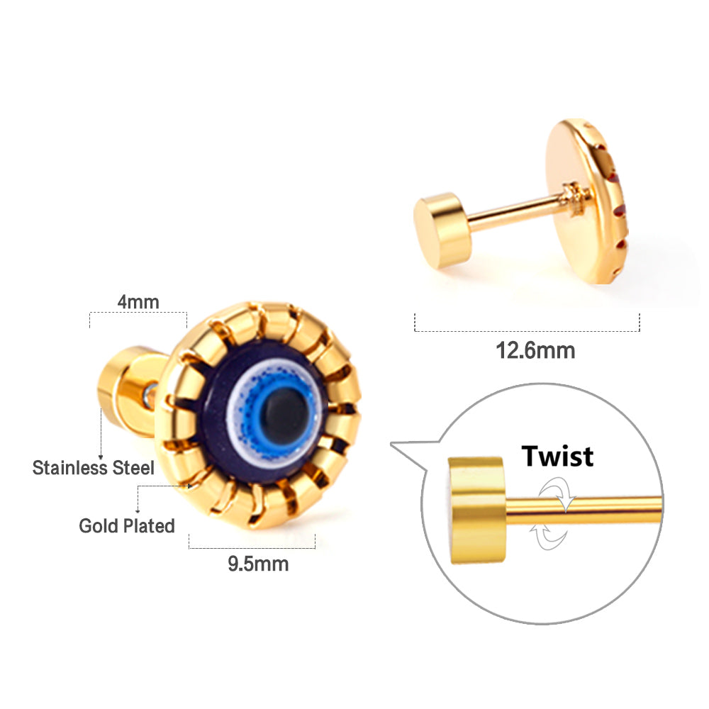 12 pairs Screw In Color Mixed Cat Eye Stud Earrings Gold