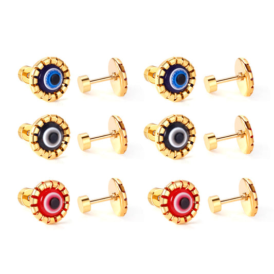 12 pairs Screw In Color Mixed Cat Eye Stud Earrings Gold