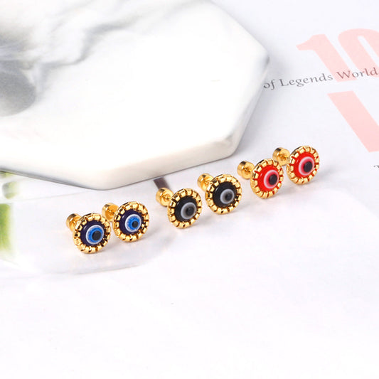 12 pairs Screw In Color Mixed Cat Eye Stud Earrings Gold