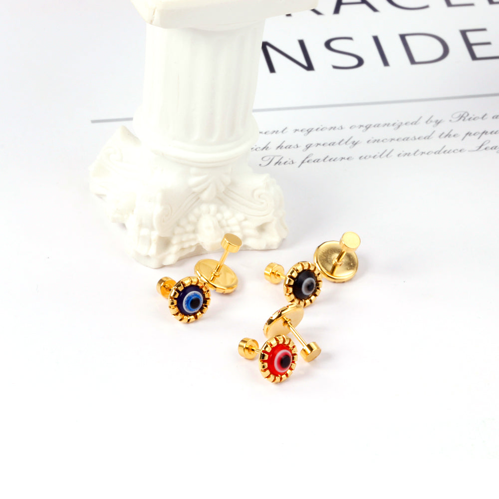 12 pairs Screw In Color Mixed Cat Eye Stud Earrings Gold