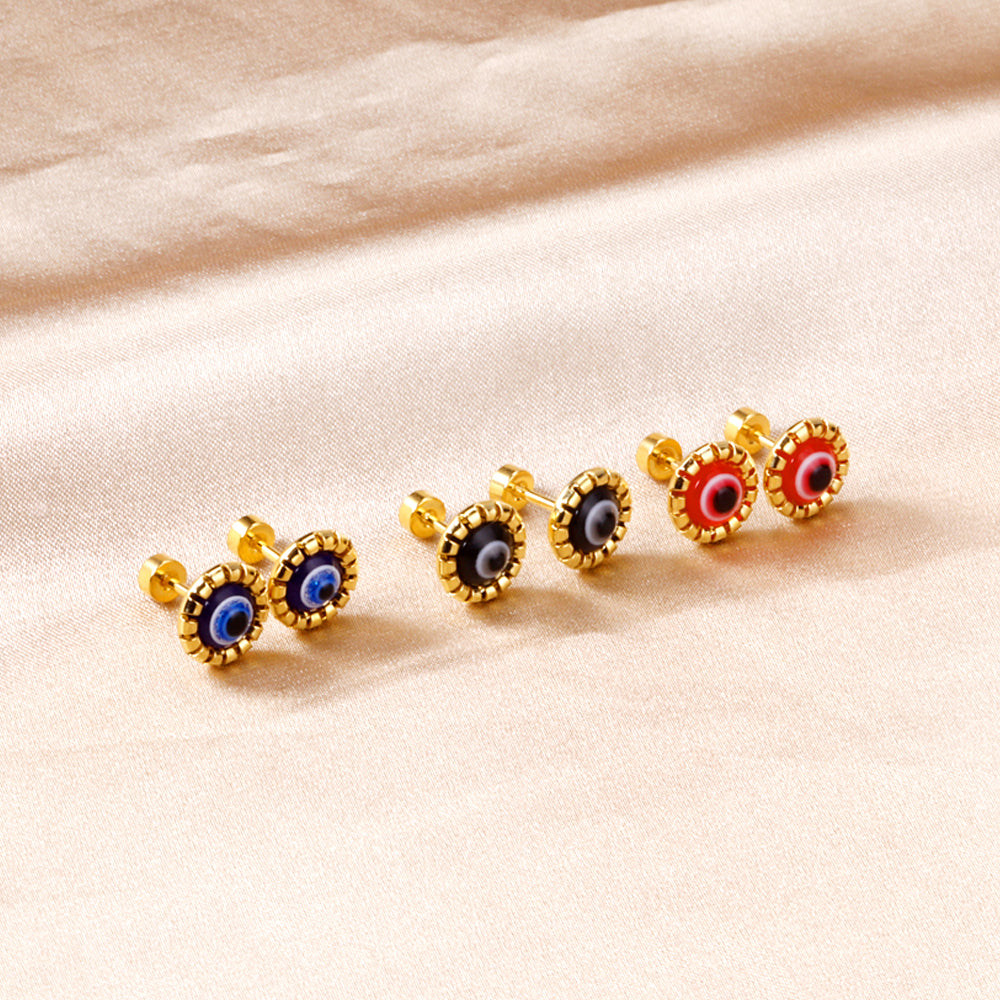 12 pairs Screw In Color Mixed Cat Eye Stud Earrings Gold