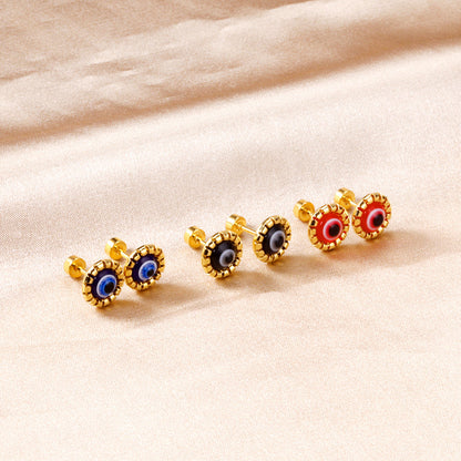 12 pairs Screw In Color Mixed Cat Eye Stud Earrings Gold