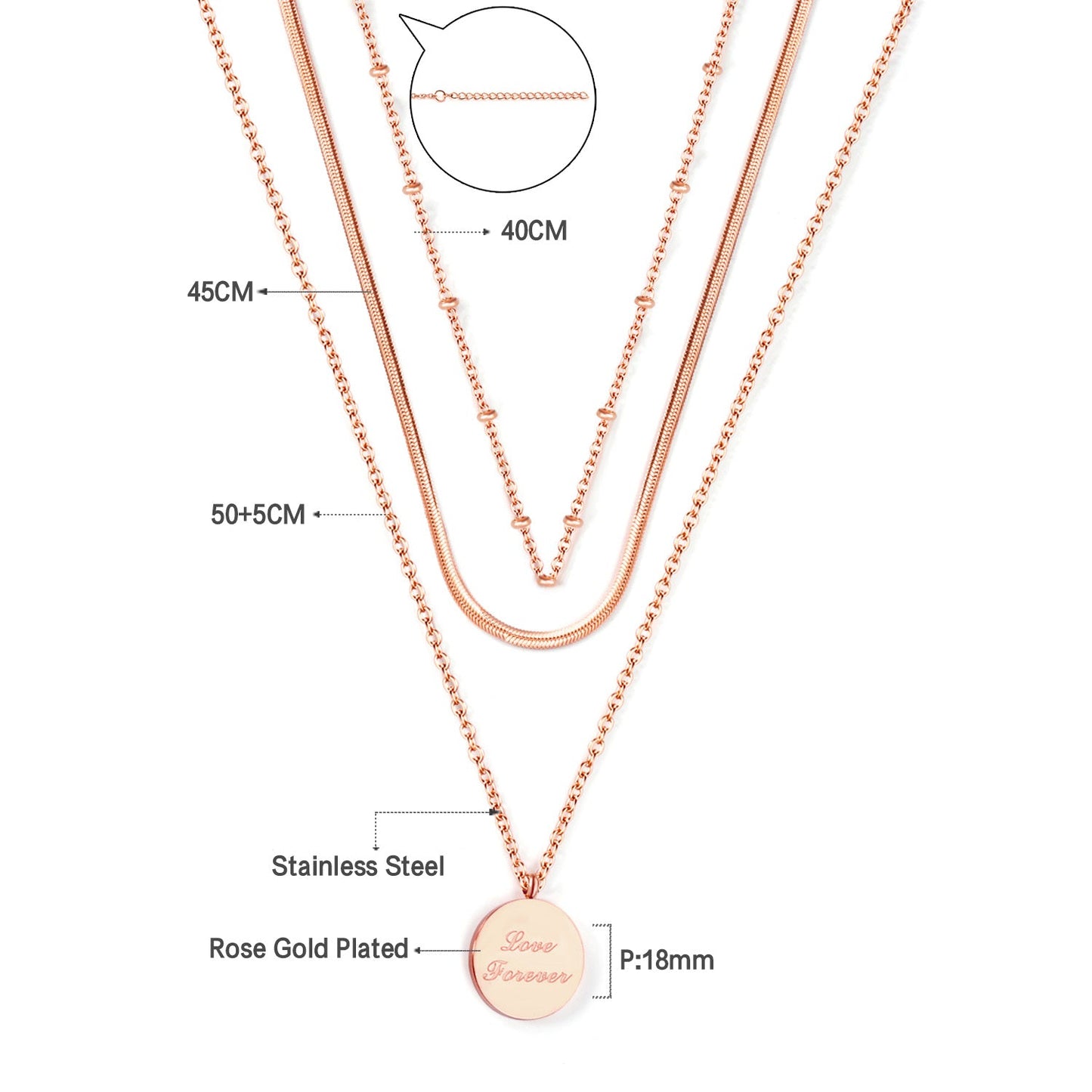 14K Gold & Rose Gold Triple Pendant Necklace 50+5cm