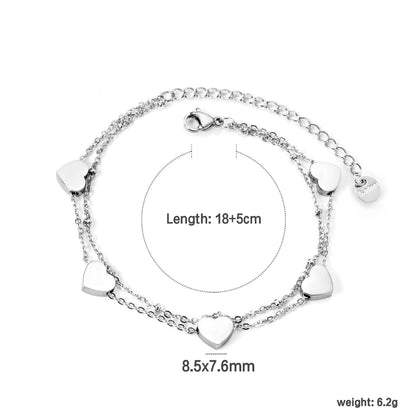 18+5cm Sweet Double Layer Heart Beads Bracelets for Women Wedding's Day Gift