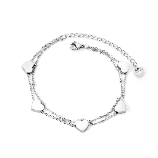 18+5cm Sweet Double Layer Heart Beads Bracelets for Women Wedding's Day Gift