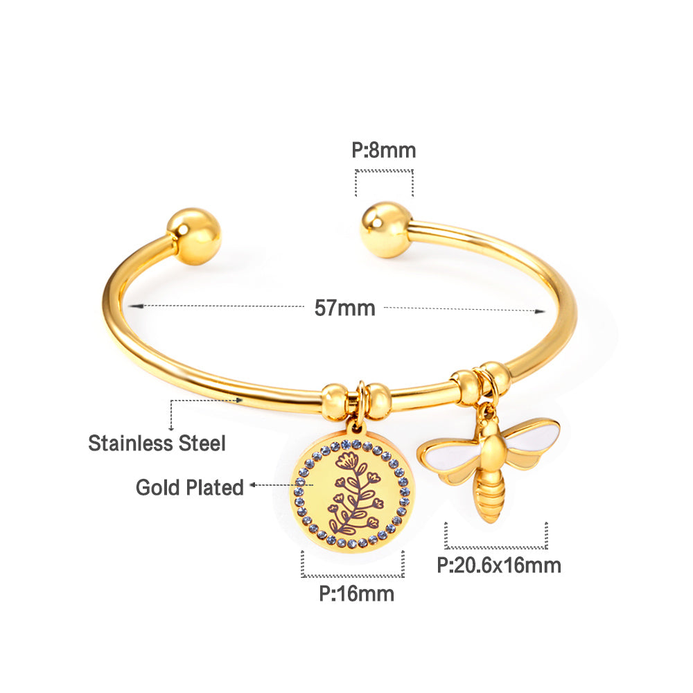 Hard bracelet with butterfly and flower charms