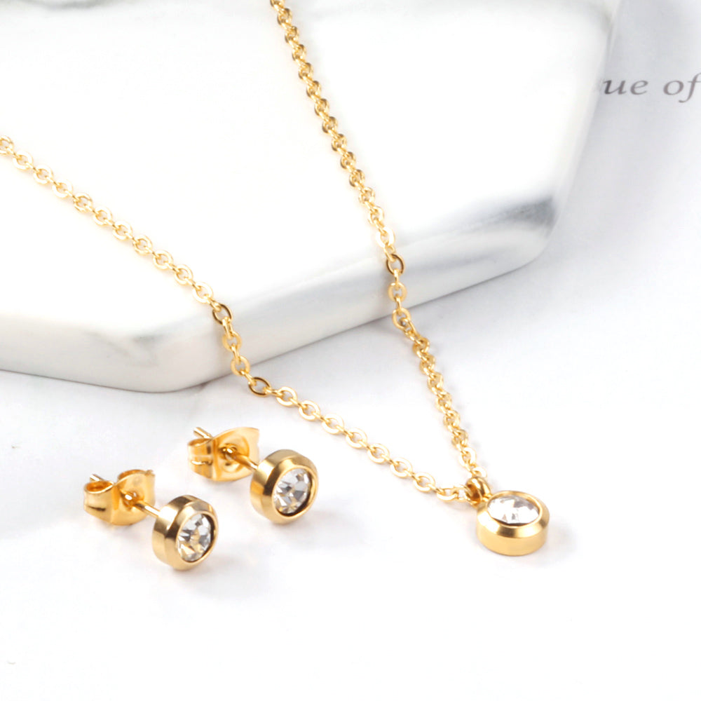 Round with white diamonds set 6mm steel color / gold color