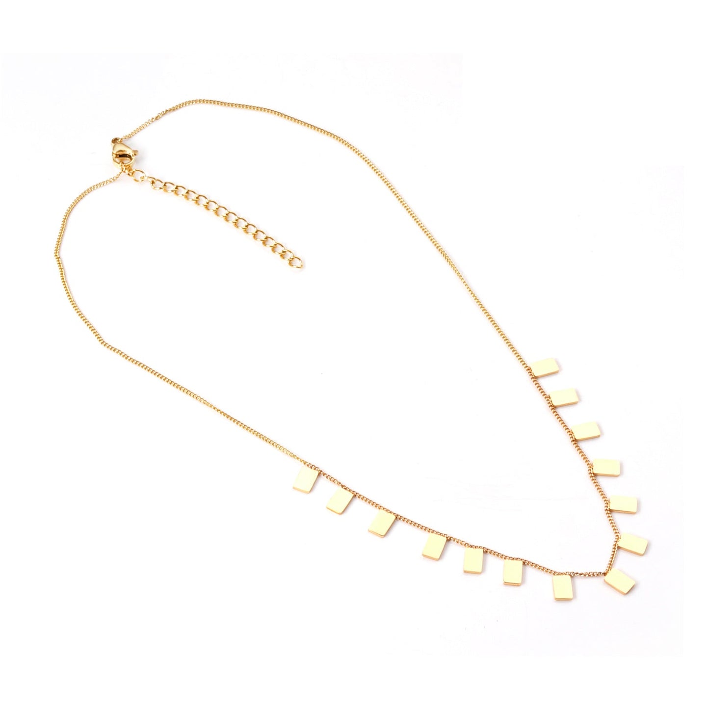 0.3 Side Chain 40+5cm Welded 14pcs 4*6 Rectangle Necklace Gold & Steel Color Glossy