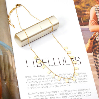 0.3 Side Chain 40+5cm Welded 14pcs 4*6 Rectangle Necklace Gold & Steel Color Glossy