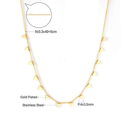 0.3 Side Chain 40+5cm Necklace with 14 Welded 4mm Triangles Gold & Steel Glossy