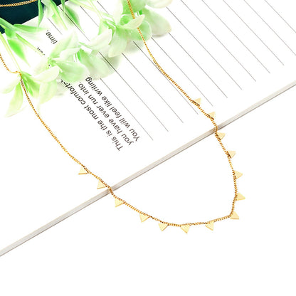 0.3 Side Chain 40+5cm Necklace with 14 Welded 4mm Triangles Gold & Steel Glossy