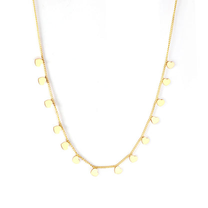 0.3 Side chain 40+5cm soldered 14pcs 4mm peach heart necklace gold & steel color glossy