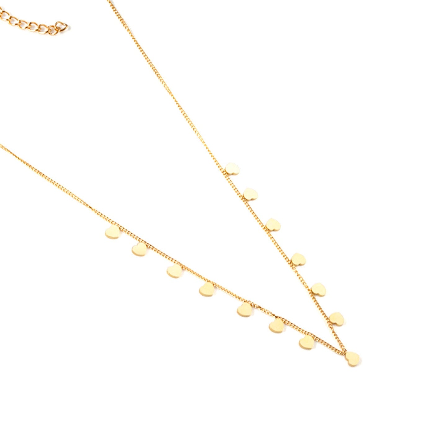 0.3 Side chain 40+5cm soldered 14pcs 4mm peach heart necklace gold & steel color glossy