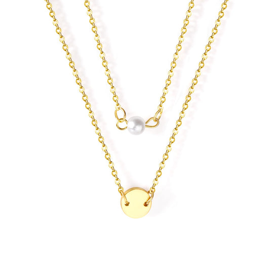 Double Necklace Round 10mm+6mm White Plastic Round Pearls Gold Color