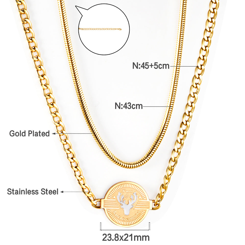 Round Pendant + Matching Chain 45+43+5cm Golden